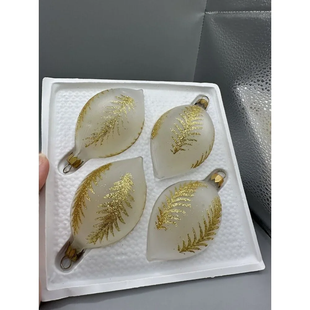 Vintage Navistar Shatterproof Christmas Ornaments‎ Hand Painted 4 Pk Teardrop